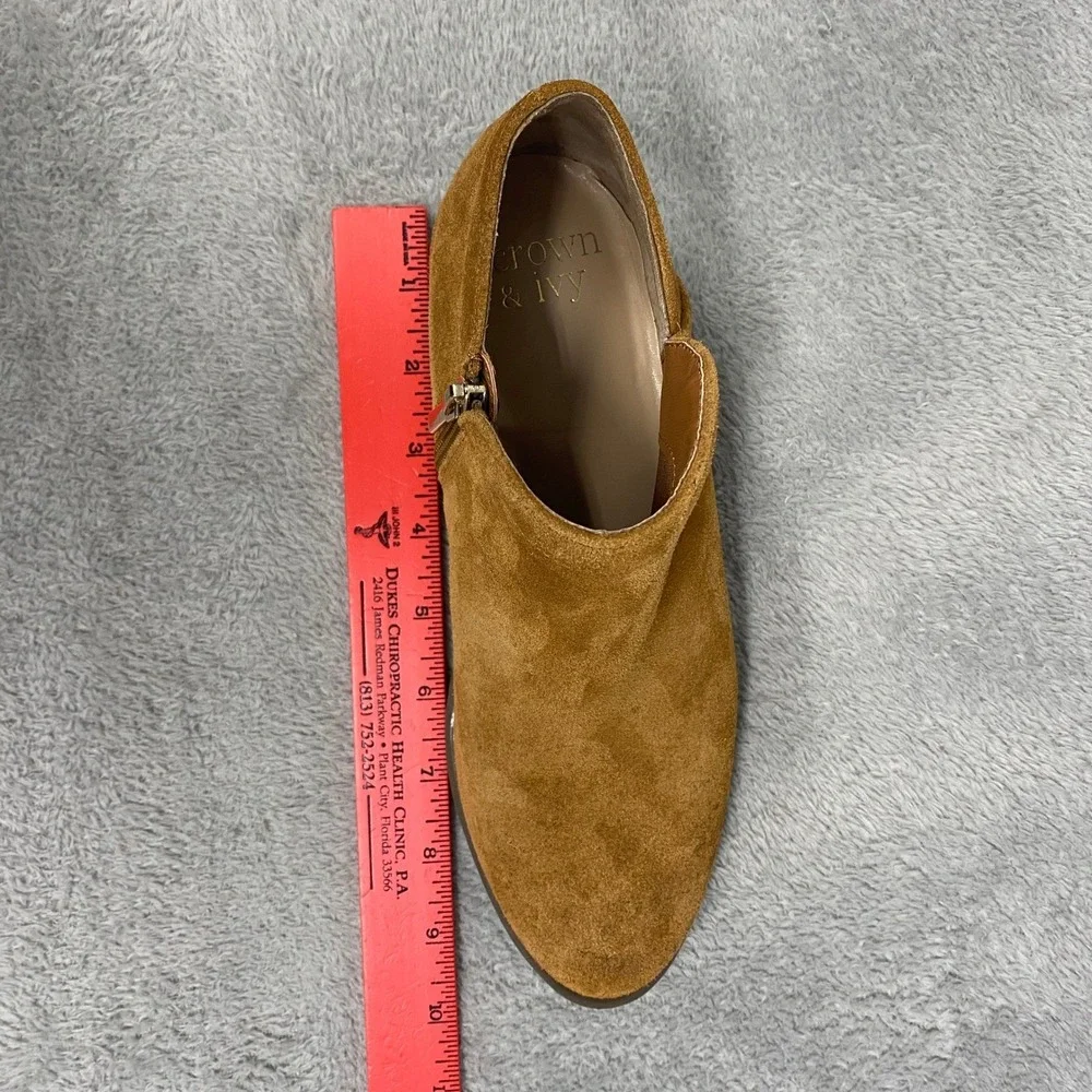 Crown Ivy Ankle Booties Womens 7 Wide Kendall Suede Side Zip Block Heel Tan‎ 7W